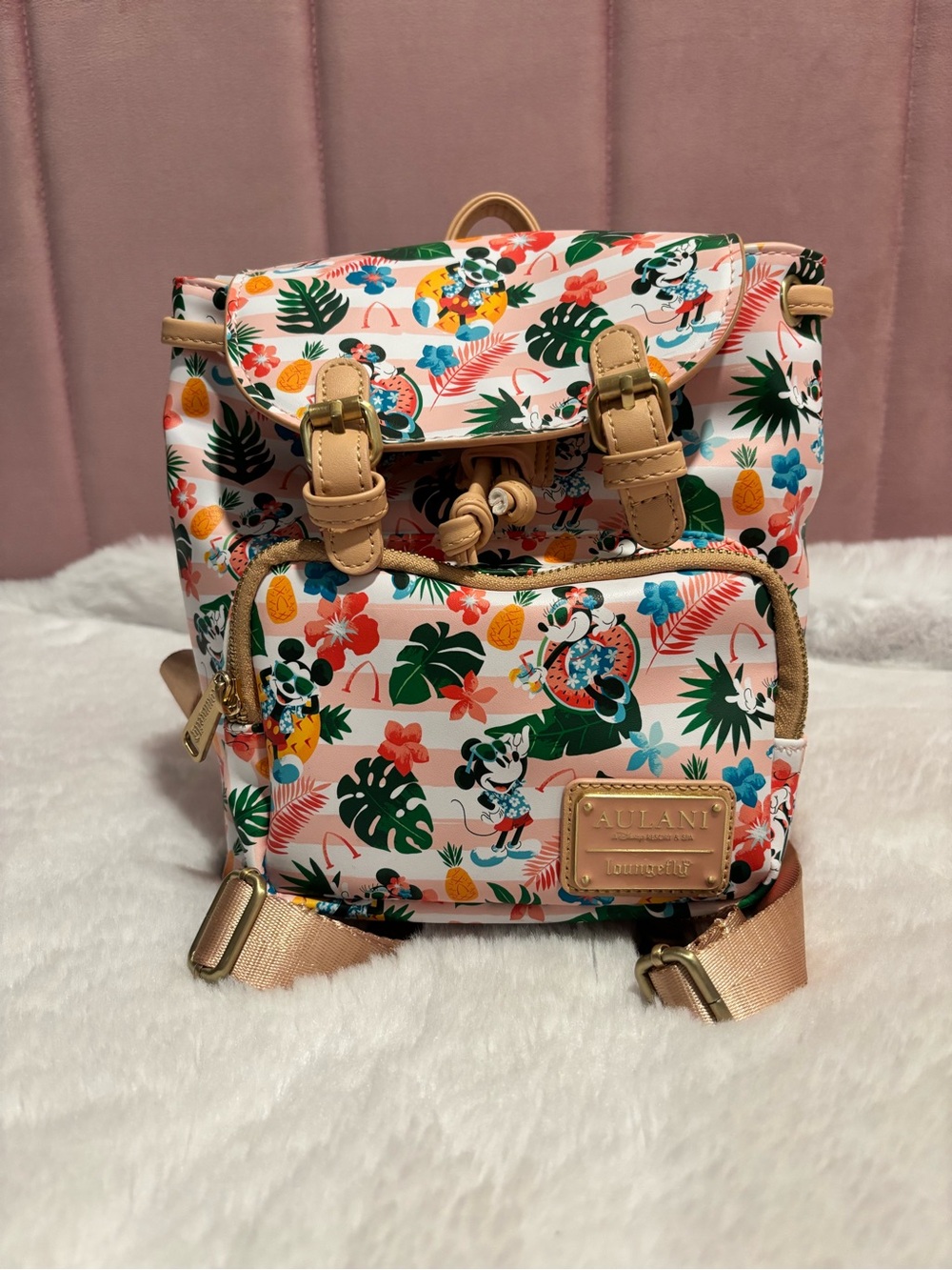Disney Aulani Resort Loungefly Mickey Minnie Tropical Mini Drawstring Backpack